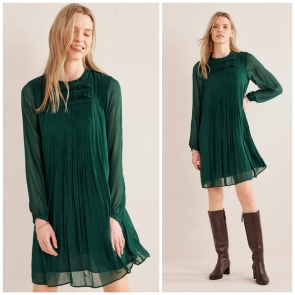 Boden Emerald Green Yoke Pleated Shift Dress - Picture 1 of 12